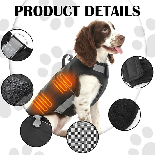 Dog Heated Warm Coat Jacket Pet Winter Black Vest Graphene Heat Lining Coat for Dogs Pet Outdoor Supplies(Not Included Batteries)(Medium)