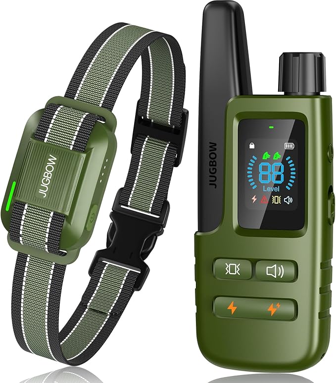 Jugbow Dog Shock Collar - 4200FT Training Collar with Remote for 5-120lbs Large Medium Small Dogs, IPX8 Waterproof E Collar with 4 Training Modes, Security Lock, Rechargeable Shock Collar (Green)