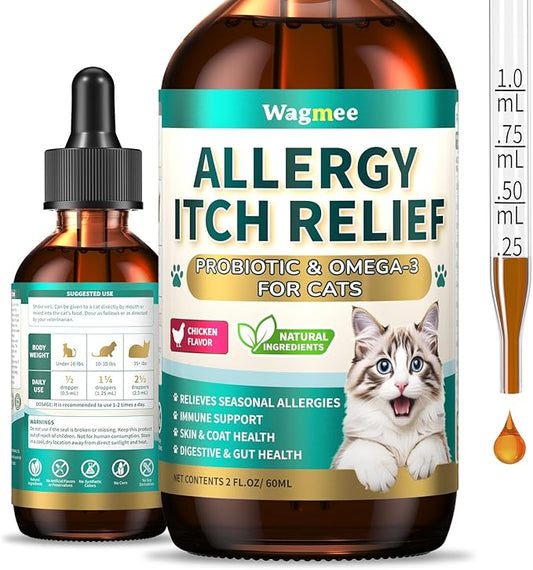 Natural Allergy Relief for Cats, Cat Itchy Skin Allergy Relief - Omega 3 & Probiotic for Allergies Cats, Cat Itch Relief - Skin & Coat Health, Immune Support, Seasonal Allergies - Chicken Flavor