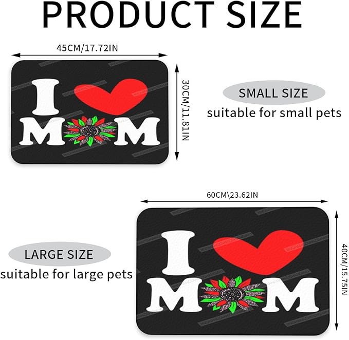 Non Slip Mat for Dog Pet Cat Dog Food Mats Happy Mother's Day Floral Gift for Mom Jt Water Bowl Mat Quick Dry Absorbent Cat Feeding Mats 18X12In