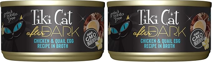 Tiki Cat After Dark,Chicken & Quail Egg,High-Protein and 100% Non-GMO Ingredients,Wet Cat Food for Adult Cats,2.8 oz. Can,(Pack of 24)