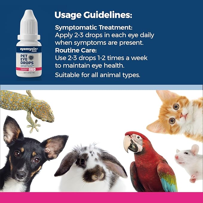 EYEMYCIN dog eye drops and cat eye drops , pet eye drop , Vet-Recommended Dog Eye Infection Treatment to Soothe Infection Allergy,Relieve Dry Eyes Pink Eyes, Pet Tear Stain Cleaner Horses (0,33 fl oz)