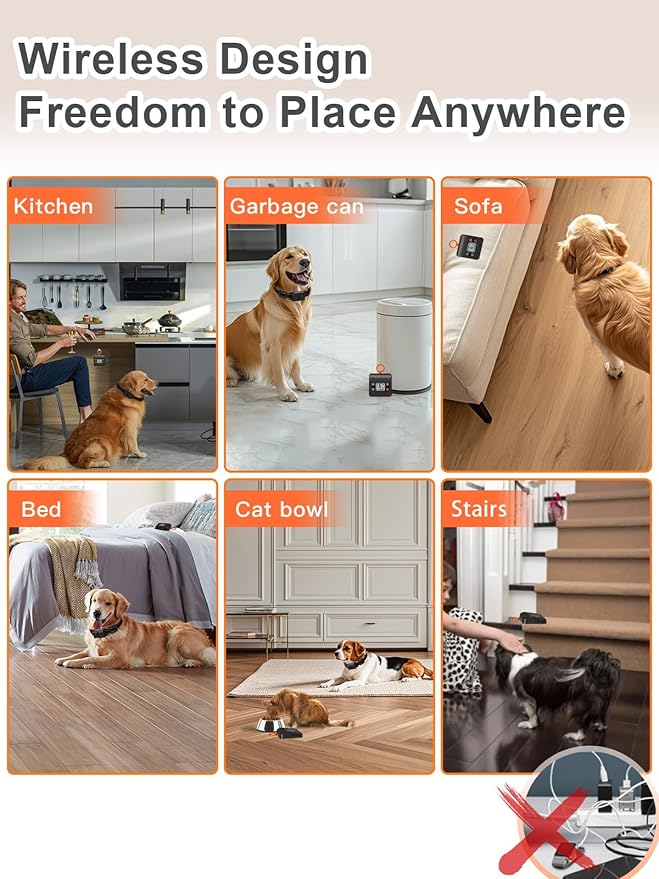 FLYSPEAR Wireless Pet Barrier - Rechargeable Indoor Barrier with 6 Adjustable Range Radius up to 7 ft, 6 Adjustable Safe Static Intensity, Electric Fence System with Hook (Receiver Collar Only)