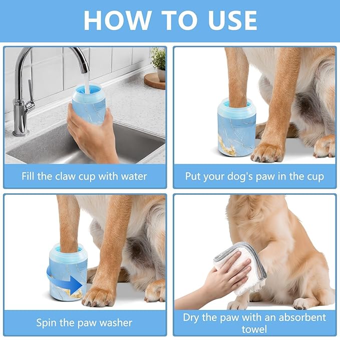 Marble White Blue Portable Pet Foot Cleaner Silicone Brush Soft Pets Grooming Supplies for Small Medium Large Breed Dogs, Cats