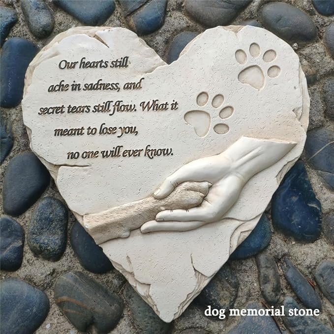 Heart Shaped Pet Dog Memorial Stones Grave Markers, Pet Dog Headstones Memorial Plaques for Garden Backyard Patio or Lawn, Sympathy Pet Dog Memorial Gifts Remembrance Loss Gifts, 9.6"x9.5"