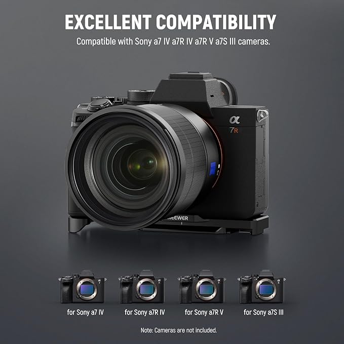 NEEWER A7 IV A7R IV A7R V A7S III Camera Baseplate, Bottom Mount Plate with Arca Type QR Base, 1/4" & 3/8" Threads, Cold Shoe, Compatible with Sony Alpha DJI RS2 RSC2 RS3 Pro Gimbal, CA004B