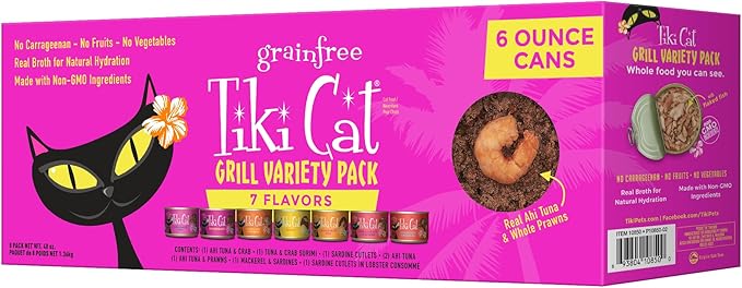 Tiki Cat Grill, Tuna & Crab Surimi, High-Protein and 100% Non-GMO Ingredients, Wet Whole Foods Cat Food for All Life Stages, 6 oz. Cans (Pack of 8)