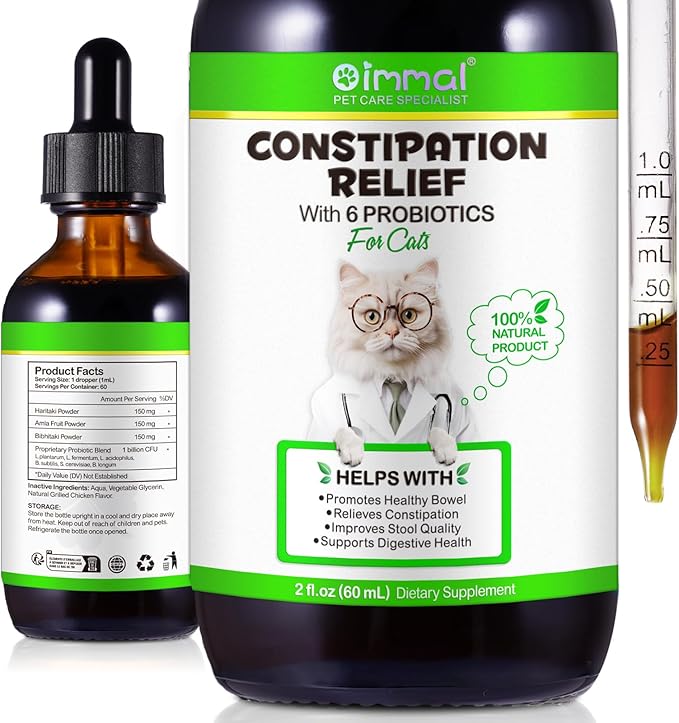 Cat Constipation Relief 2 fl oz, 100% Natural Cat Laxative with 6 Probiotics for Cats Constipation, Promotes Digestive Health, Laxative Constipation Relief, Cats Stool Softener