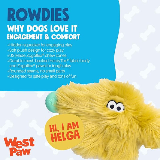 WEST PAW Rowdies Helga Durable Plush Dog Toy with Reinforced Seams Chew Resistant HardyTex Fabric and Interactive Squeaker for Safe Indoor and Outdoor Playtime Bundle for Dogs - Citrus