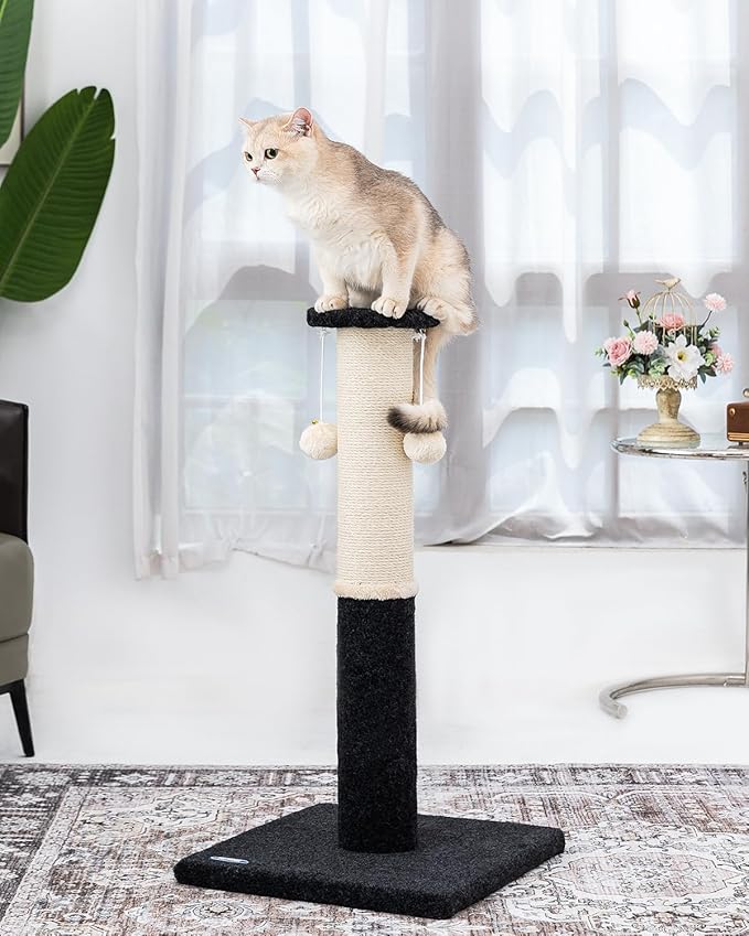 34-Inch Tall Cat Scratching Post for Indoor Cats, Komicoll Large Scratch Post, Sisal Cat Scratcher, Sturdy and Durable Cat Post with Hanging Ball