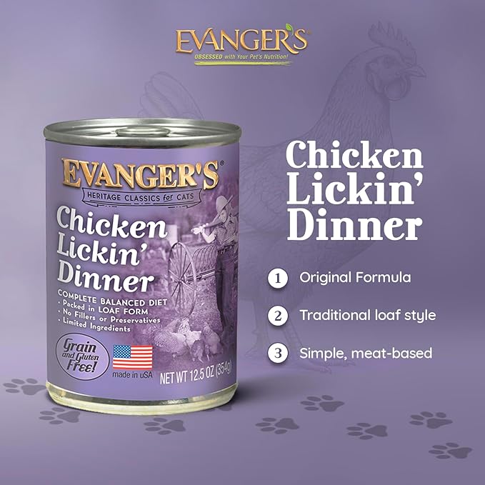 Evanger's Heritage Classics Chicken Lickin’ Dinner for Cats – 12 Pack, 12.5 oz Cans – Grain Free Loaf Style with Market Fresh Chicken – Limited Ingredient Wet Cat Food Character count