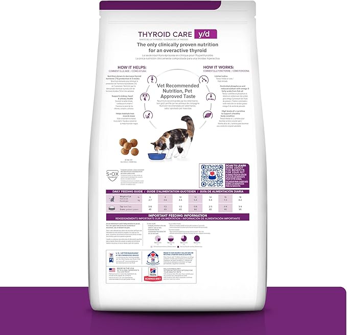Hill's Prescription Diet y/d Thyroid Care Dry Cat Food, Veterinary Diet, 4 lb. Bag