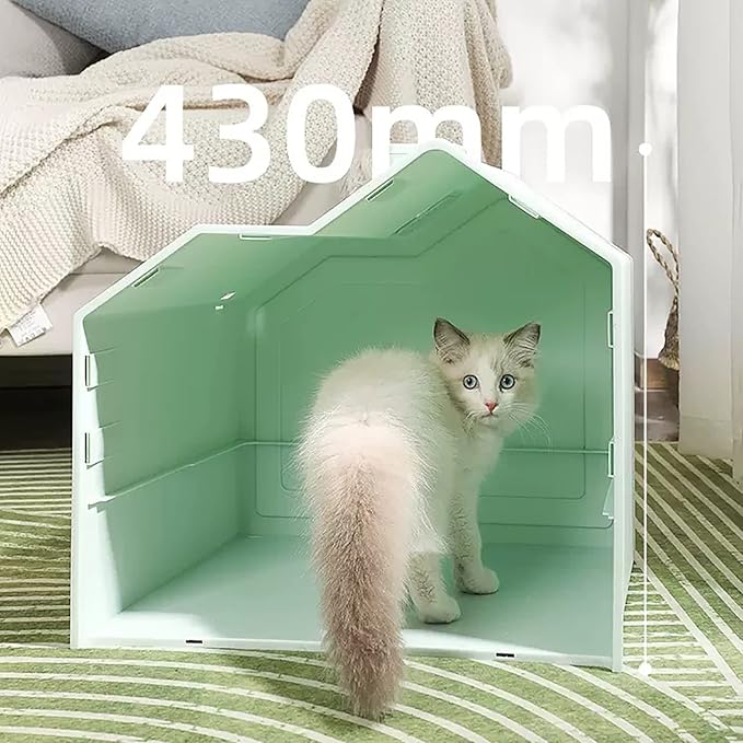 Cat Litter Tray Cats Litter Box with Front Entry/Exit XXL Extra Large Space Toilet Boxes with Drawer Type Cat Litter Tray and Pet Litter Shovel,Prevent Leakage (Color : Green)