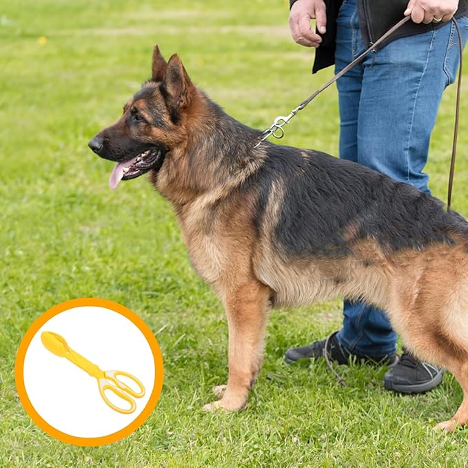 BESPORTBLE Portable Dog Poop Scooper Clamp, Outdoor Pet Waste Picker with Long Handle, Heavy Duty Yellow Poop Grabber for Dog Cleaning Supplies
