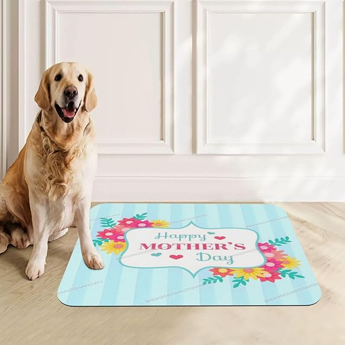 Pet Feeding Mat Absorbent Dog Mat for Food and Water Bowl Dog Accessories Happy Mother's Day Floral Gift for Mom I Pet Supplies Dogs Quick Dry Cat Water Dispenser Mats 24x16In