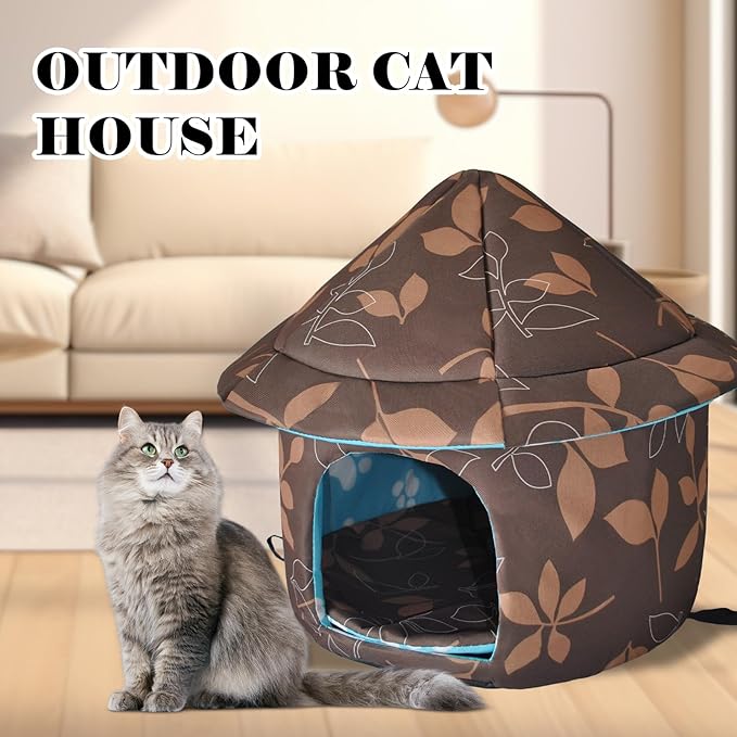 Stray Cats Shelter - Weatherproof Foldable Cat House, Insulated, Waterproof, Thicken Cats Tent Beds, Indoor/Outdoor Cat Dog Houses for Kitten Puppy (Brown)