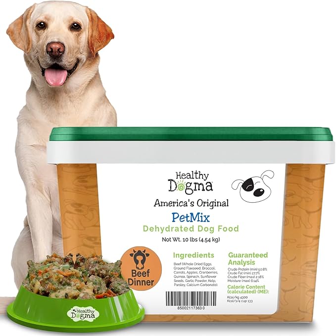 Healthy Dogma - PetMix Dehydrated Dog Food - Beef Dinner, Clean Ingredient Food - No Preservatives, Homemade Food Beef Recipe 10lb (Bucket)