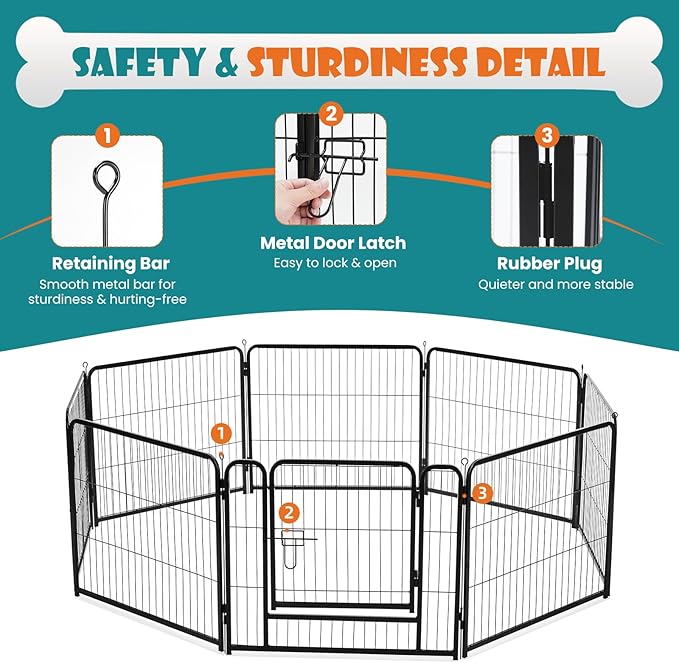 NEWBULIG Dog Playpen Indoors 8 Panels 24" for Small and Puppy Dogs Portable and Foldable Pet Fence with Door Heavy Duty Metal Dog Exercise Play Pen for Outdoor Yard