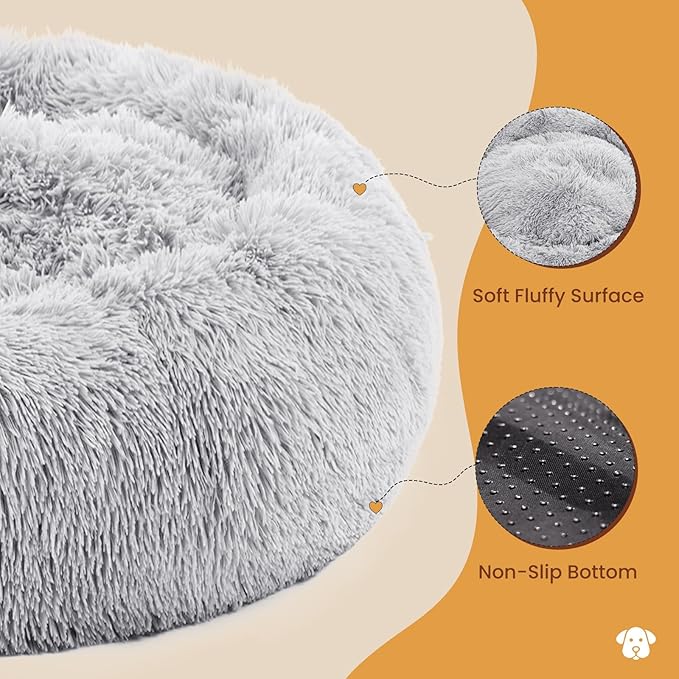 NEWBULIG 37.4x37.4 Inch Dog Bed Large Sized Dog, Donut Shape Cat Beds for Indoor Cats with Washable, Anti-Slip, Faux Fur