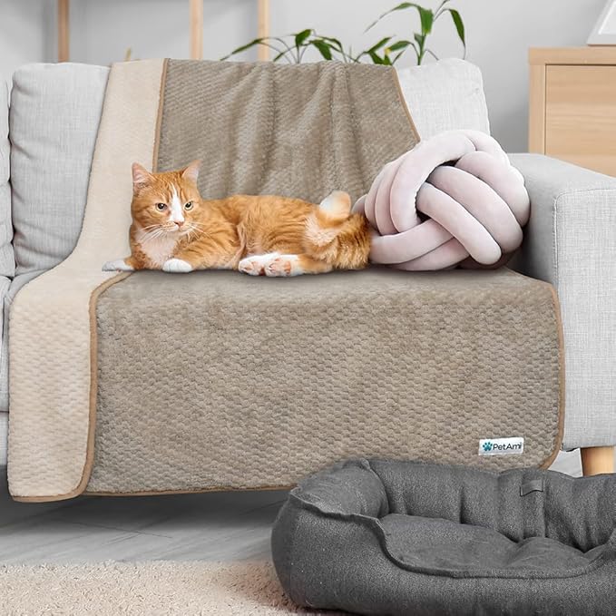 PetAmi Waterproof Dog Blanket, Leakproof Puppy Blanket for Small Medium Dog, Furniture Sofa Couch Cover Protector, Fleece Pet Throw Indoor Cat Kitten, Reversible Washable Soft Plush, 24x32 Taupe Beige