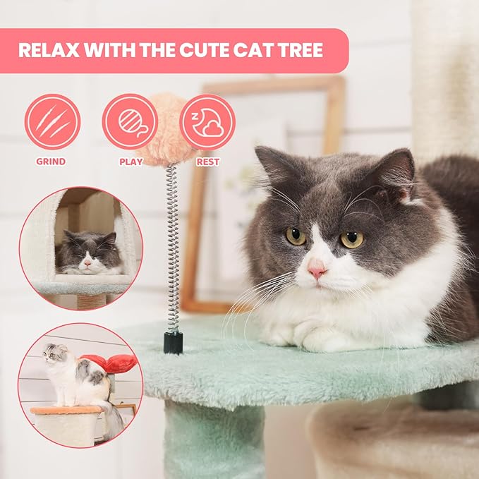 HYABi 56.3in Flower Design Cat Tree, Foldable Multi-Level Tower for Large Cats, Space-Saving Cat Furniture with Scratching Posts, Plush Condo for Indoor Cats