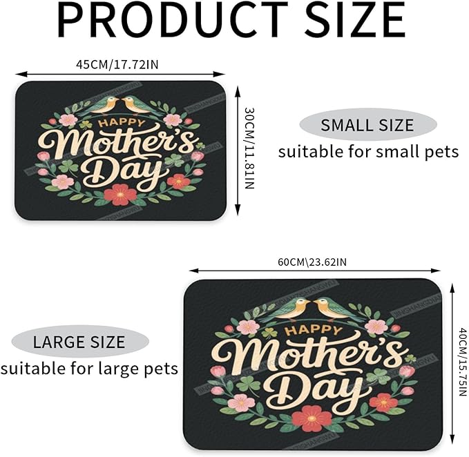 Dog Food Mats for Floors Happy Mother's Day Floral Gift Mom Ey Absorbent Pet Cat Food Mat Quick Dry Dog Bowl Mats for Water Pet Supplies 24x16In