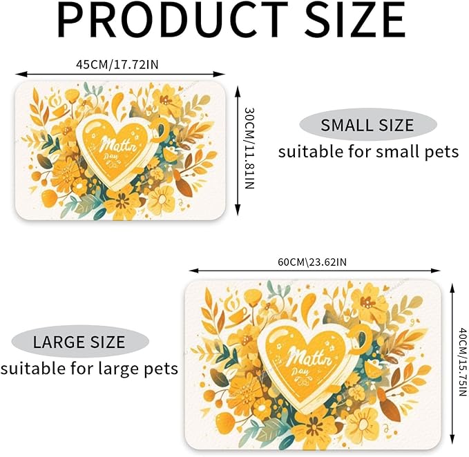 Pet Feeding Mat Absorbent Dog Mat for Food and Water Bowl Dog Accessories Happy Mother's Day Floral Gift for Mom Kh Pet Supplies Dogs Quick Dry Cat Water Dispenser Mats 18X12In