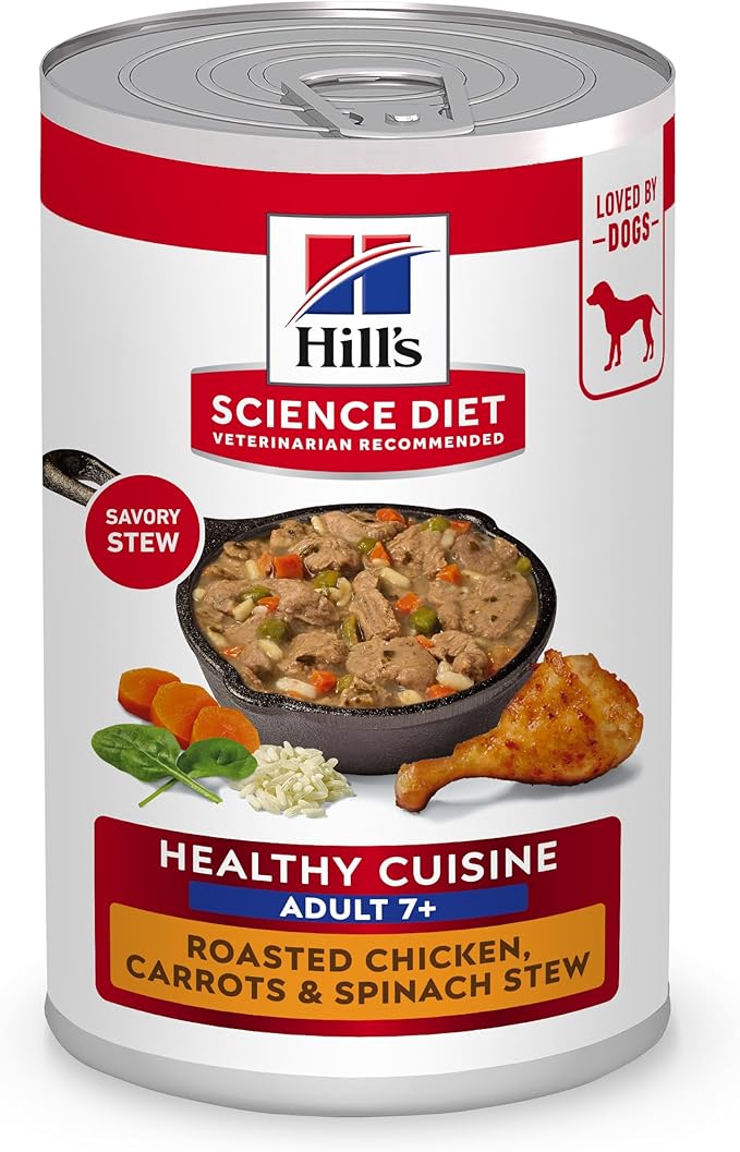 Hill's Science Diet Healthy Cuisine, Senior Adult 7+, Senior Premium Nutrition, Wet Dog Food, Roasted Chicken, Carrots & Spinach Stew, 12.5 oz Can, Case of 12