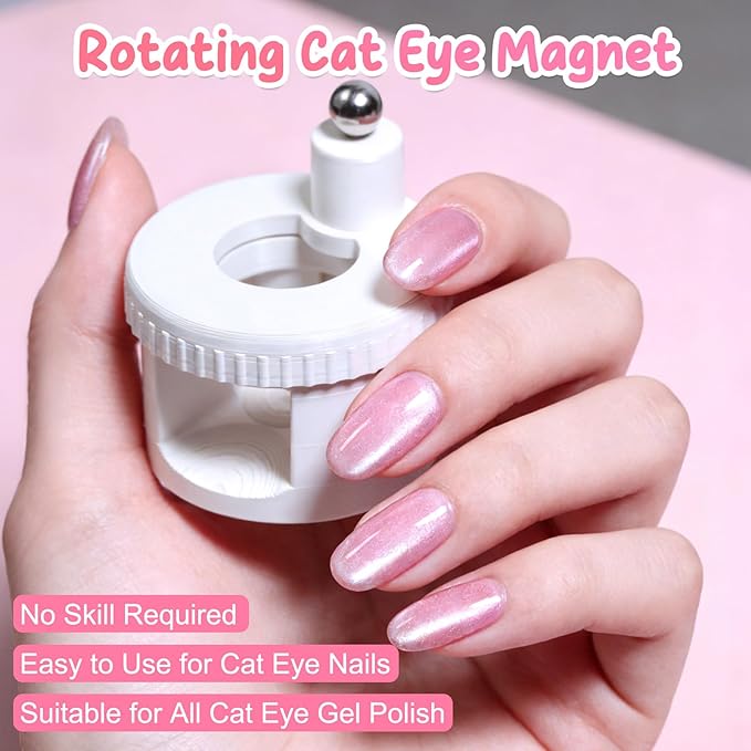 Rotating Cat Eye Magnet for Nails, 360° Rotating Cat Eye Magnet for Nails with Uniform Magnetic Force & Excellent Light Absorption, Beginner Friendly Nail Tool for DIY Glossy Cat Eye Effect (White)