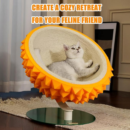3-in-1 Durian Cat Scratching Bed & House - Sisal Rope Board with PVC Frame, Multi-Functional Pet Bed for Claw Care, Napping & Massage, Durable Seasonal Cat Furniture - Easy Assembly