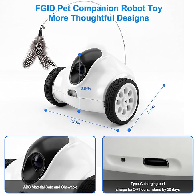Pet Companion Robot with 720P HD Camera,Interactive Toy for Dogs and Cats,360°Movement, Night Vision, Two-Way Audio,App Control(Only 2.4G WiFi)
