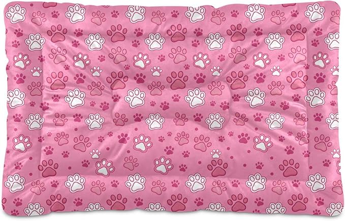 Dog Bed for Crate Washable Pet Sleep Pad, Dog Paw Prints Kennel Mat with Non-Slip Bottom, Soft Fluffy Supplies Pet for Dogs and Cats (36x24 inch)