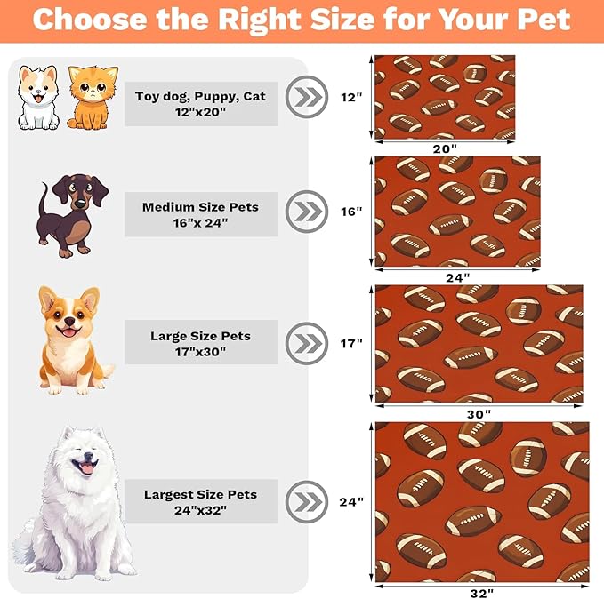 Football Rugby Dog Food Mat for Floors Absorbent, Quick Dry Water Dispenser Mat for Food, Water, Pet Supplies 24" x 32", Sport