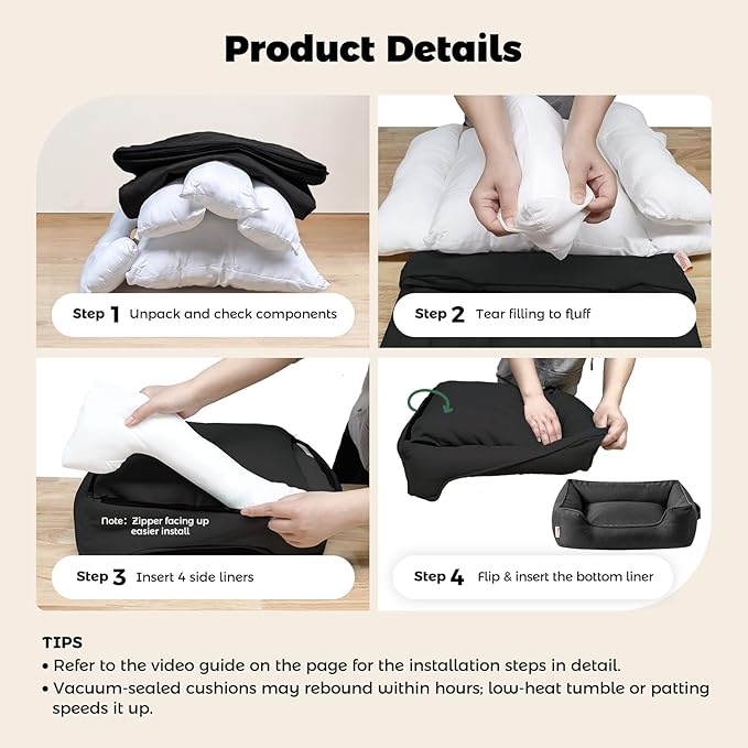Miguel Outdoor Waterproof Cat Bed with Side, Oxford Durable Dog Bed for Small Dog Easy Clean, All Weather Rectangle Medium Pet Bed Bolster Tough Puppy Bed Scratch Resistant Removable Cover, 20 inches