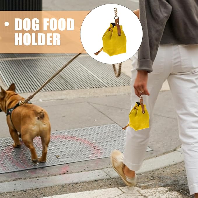 Kisangel Dog Treat Pouch Large Capacity Felt Drawstring Bag with Keychain Portable Outdoor Puppy Snack Training Food Container for Pet Supplies