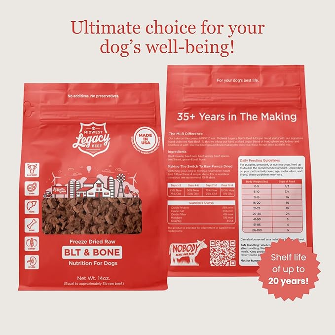 Freeze Dried Raw BLT & Bone Dog Food | Premium High Protein Healthy Nutritious Dog Food Complete & Balanced Meal for Dogs, 14 oz