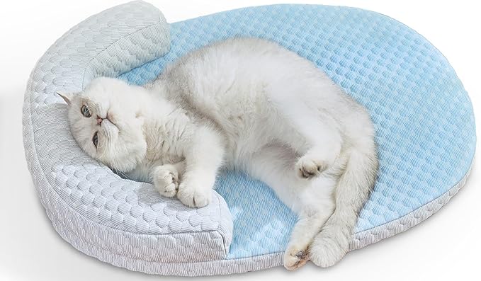 CATISM Cat Cooling Mat - Pet Bed Mat for Cats or Small Dogs, Cat Bed Cat Sleeping Beds with Pillow Soft and Comfortable, Cozy Pad Washable, Non-Slip Bottom Removable