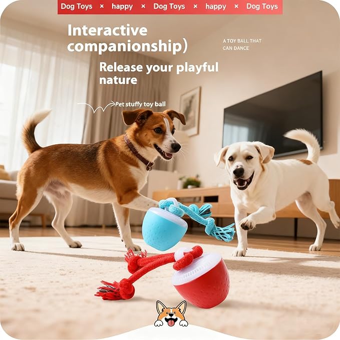 Interactive Dog Toys, Interactive Dog Ball with Birdsong Squeaky Chewable Rope for Small/Medium/Large Dogs,Automatic Moving Dogs Toy Wicked Ball for Boredom & Training,Dog Toys to Keep them Busy(Blue)