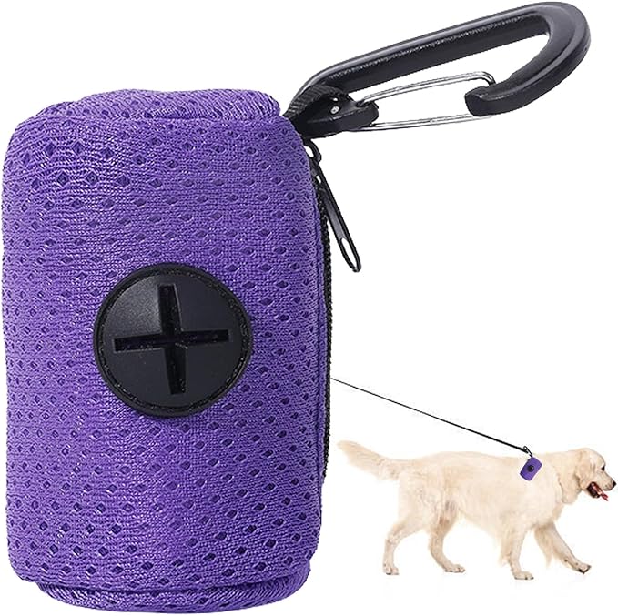 Dog Waste Bag Dispenser, Mesh Fabric Attachment Waste Bag Dispenser with Zipper, Large Capacity Dog Poop Holder, Portable Pet Supplies for Running, Bicycle, Hiking