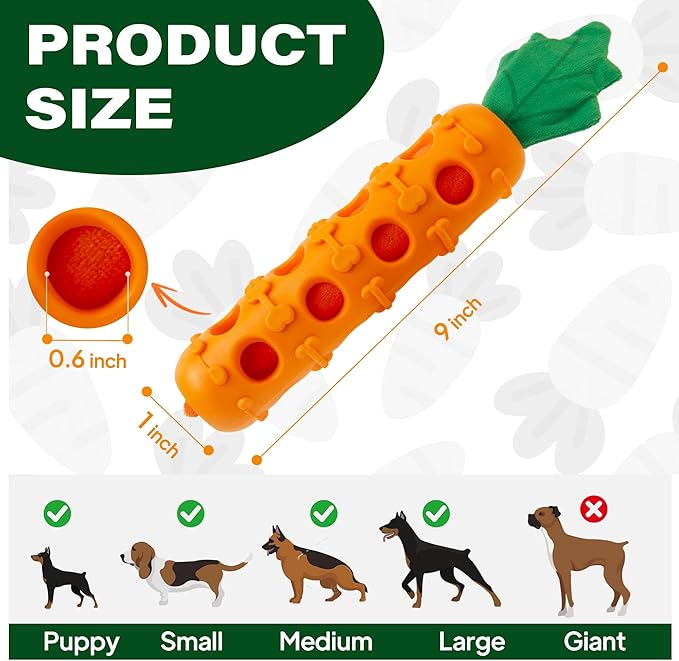 Fida 2-in-1 Puppy Teething Toys, Natural Rubber Chew Toys for Dogs to Keep Them Busy & Plush Toys with Crinkle Leaves, Interactive Dog Toys for Small Medium Breeds and Puppies.(Carrot)