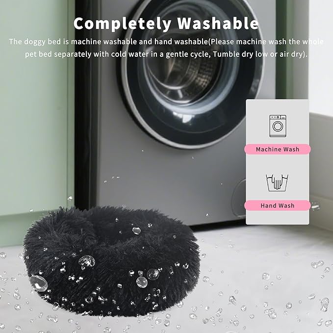 Black Dog Bed Extra Small Washable,Calming Dog Bed Princess for Small Dogs 15 inches Donut Soft Small Pet Bed,Anti Anxiety Round Fits up to 5 lbs Warm Comfort Pets Beds for Puppy Dogs Indoor