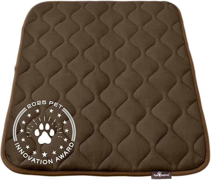 Paw Inspired Washable Padded Crate Mats for Dogs | 35” x 22” Pad, Fits 36-inch Kennels | Leakproof, Waterproof Bottom, Plush Pet Beds (Dark Brown)