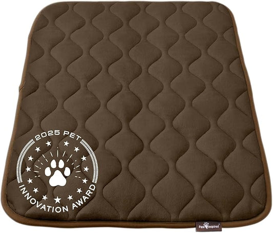 Paw Inspired Washable Padded Crate Mats for Dogs | 35” x 22” Pad, Fits 36-inch Kennels | Leakproof, Waterproof Bottom, Plush Pet Beds (Dark Brown)