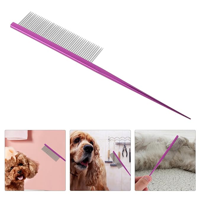 SUPVOX Pet Grooming Comb Rat Tail Metal Pet Comb with Rounded Ends for Dematting and Hair Removal Suitable for Cats and Dogs Purple