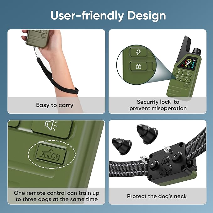 Dog Shock Collar 2 Dogs (5-120Lbs) - 4500FT Dog Training Collar with 3 Training Modes, Security Lock,IP67 Waterproof＆Rechargeable e-Collar with Remote for All Breeds (Light Green)