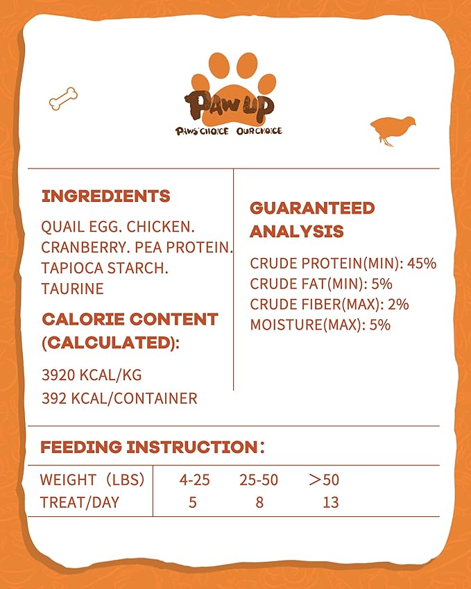 PAWUP Freeze Dried Cat & Dog Treats, Natural Quail Egg Yolk, Rich in Antioxidants Cranberry Added, High-Protein Pet Snacks for Coat & Urinary Health, 3.5 oz