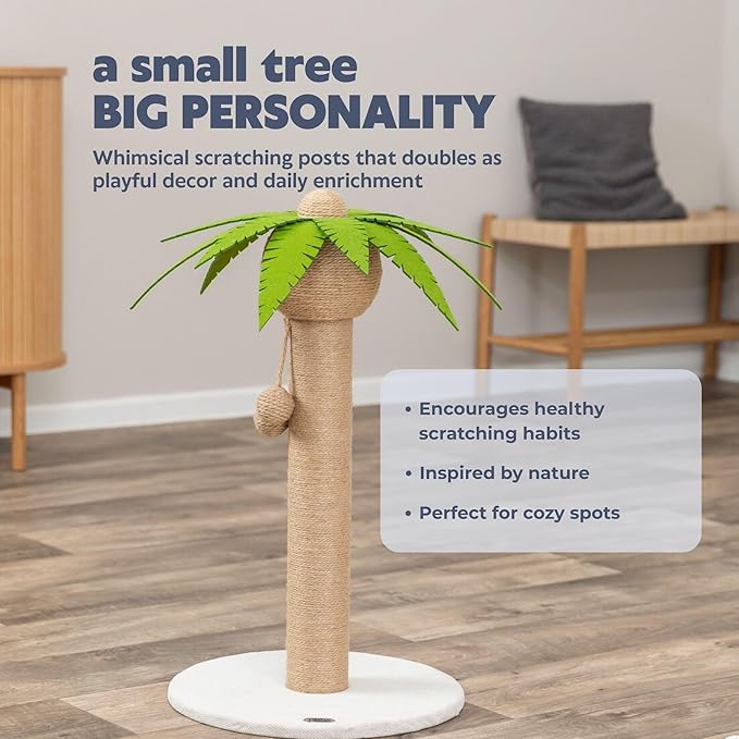 Trixie Palmela 25" Jute Scratching Post - Cute Whimsical Cat Palm-Tree with Dangling Toys - Indoor Cat Scratcher Furniture