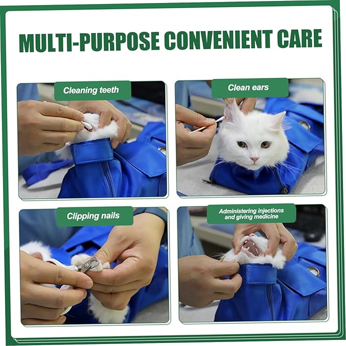 Cat Restraint Bag, Comfort Adjustable Nylon Cat Nail Trimming Restraint with Handle, Anti-Bite & Anti-Scratch for Home, Pet Shop, Travel, Small