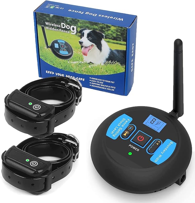 Wireless Electric Pet Fence for Dogs - Rechargeable and Waterproof Shock Collar - Safe Effective Boundary System for Stubborn Dogs - No Randomly Over Correction - for 2 Dogs