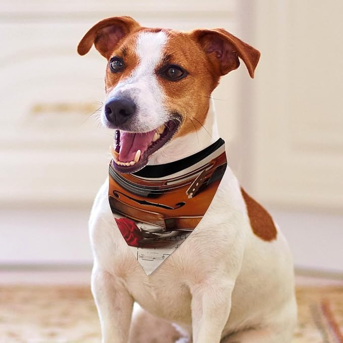 Dog Bandana Spring Pet Scarf Adjustable Triangle Violin Sheet Music Printing Dog Bib Washable Polyester Puppy Bandana for Small Medium Large Dogs Cat Birthday Party Supplies